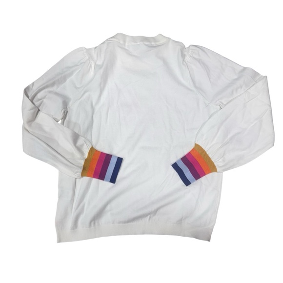 THML White Sweater with Rainbow Cuffs, Size Small, New With Tags, Crew Neck - Picture 5 of 7